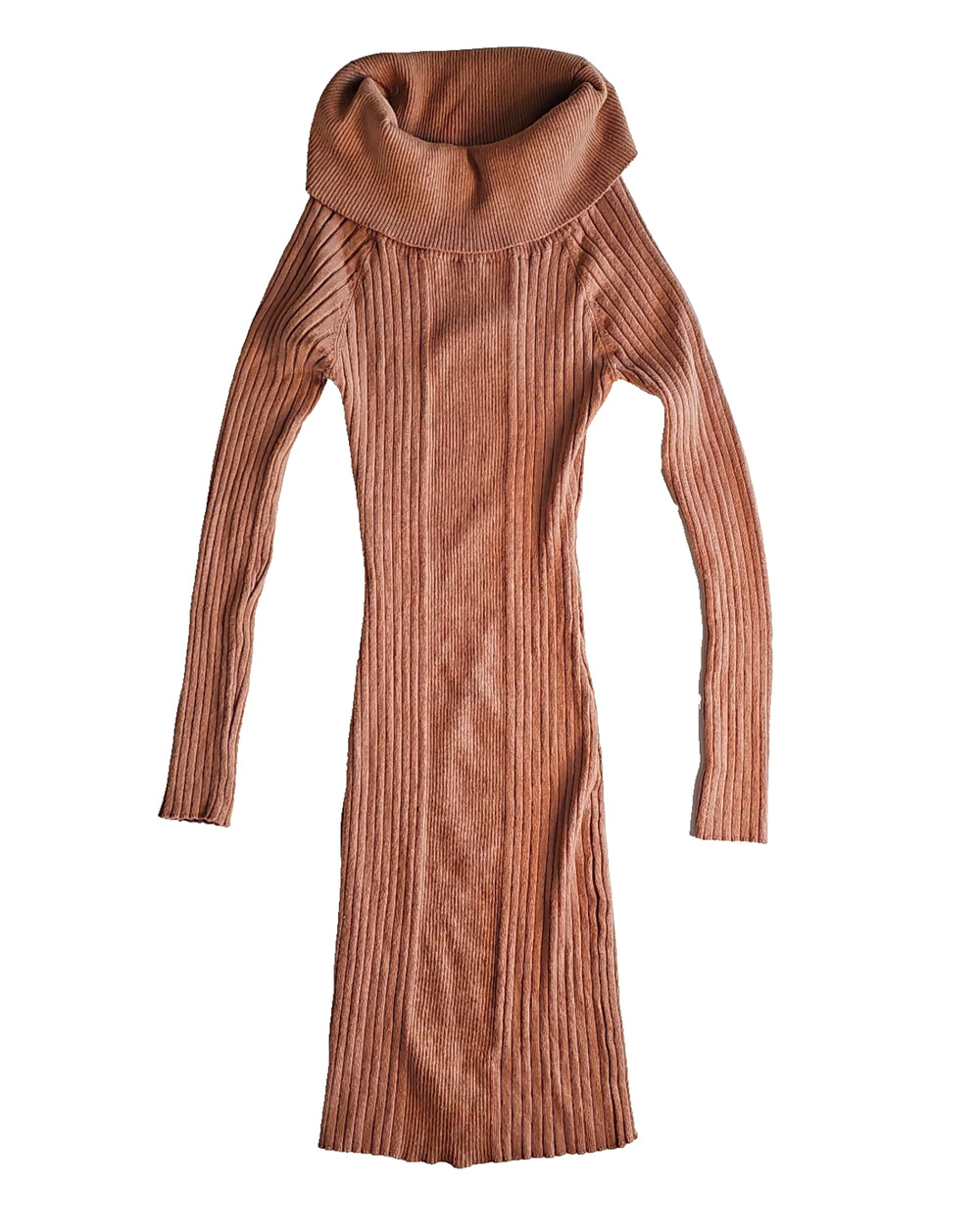 Say What? Women's M Brown Ribbed Off Shoulder Bodycon Sweater Dress Long Sleeve